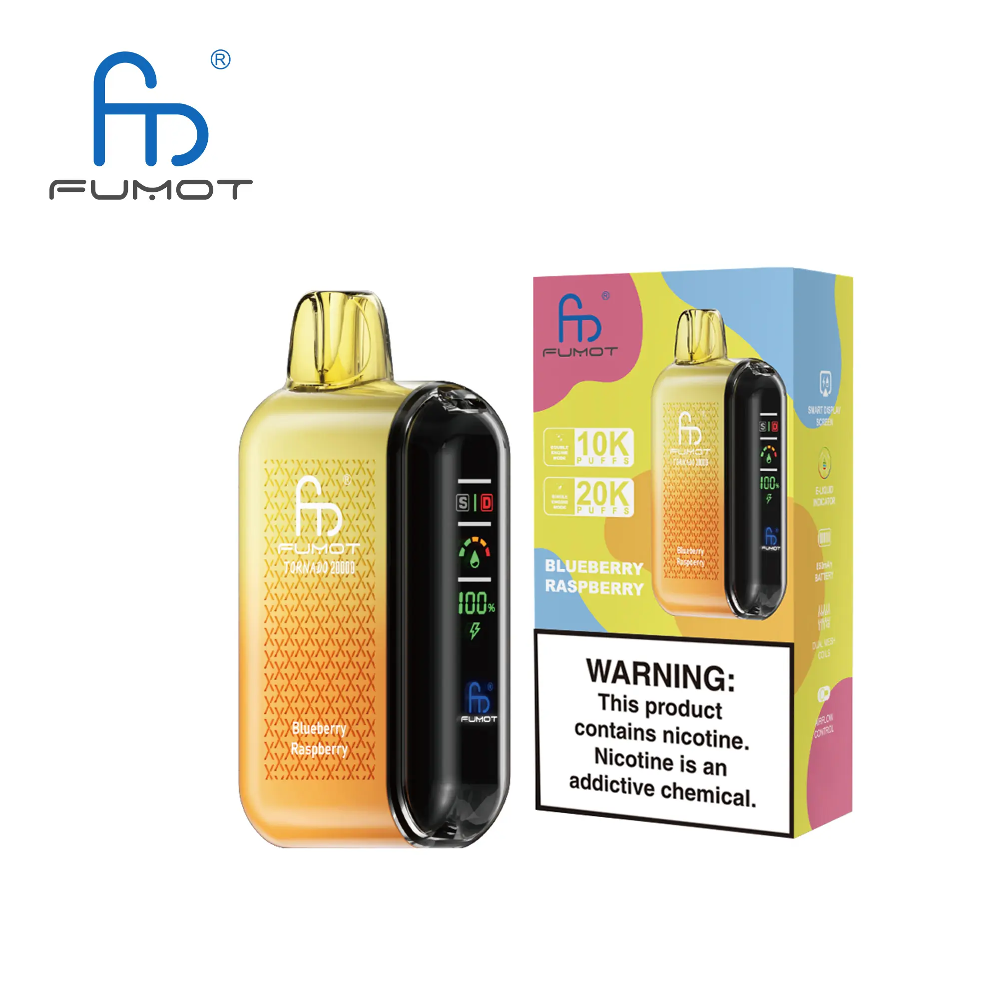 Fumot Tornado 20000 Puffs Vape ｜Blueberry Raspberry｜5% - Buysnuseveryday
