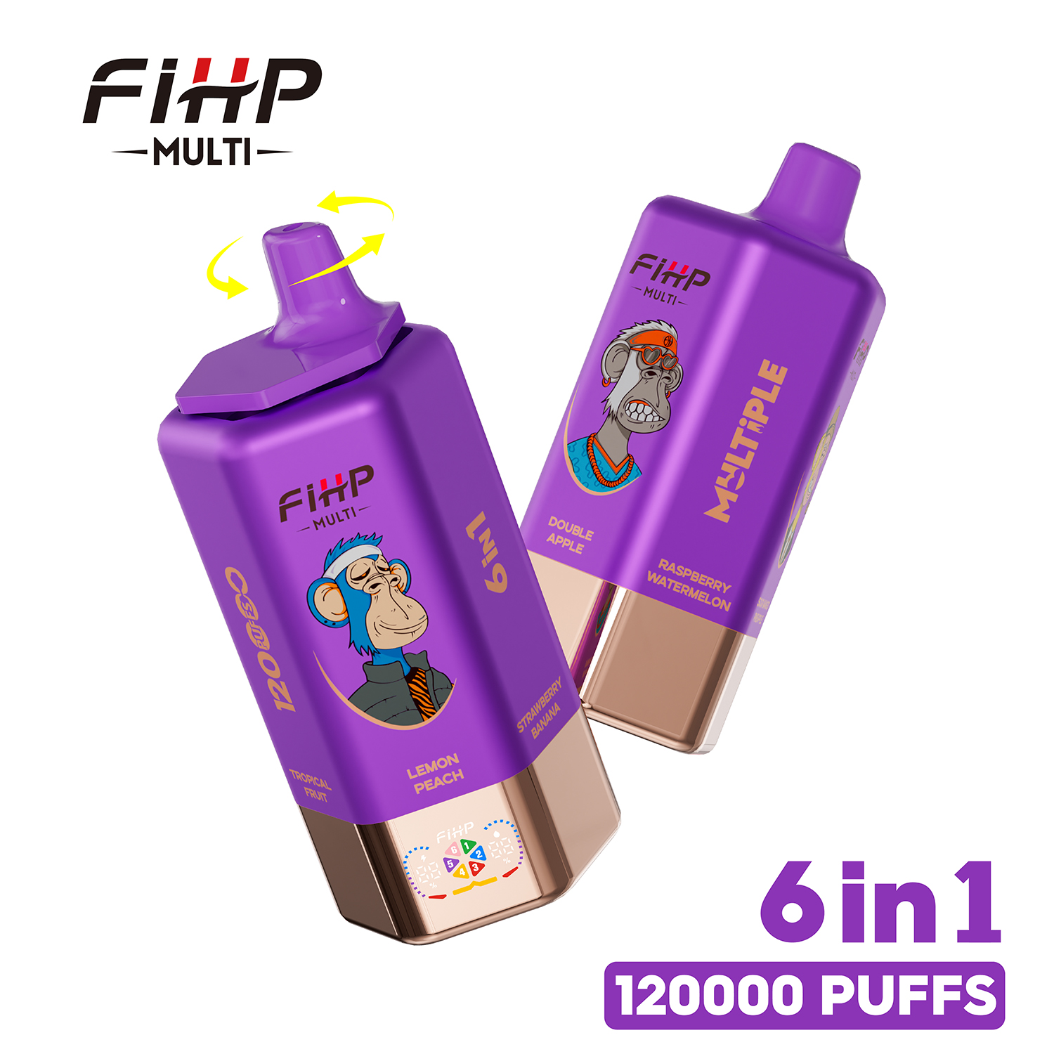 FIHP 120K 6-in-1 120000 Puffs 5% | Strawberry Banana&Double Apple&Raspberry Watermelon &Sour Mango Pineapple&Tropical Fruit&Lemon Peach - Buysnuseveryday