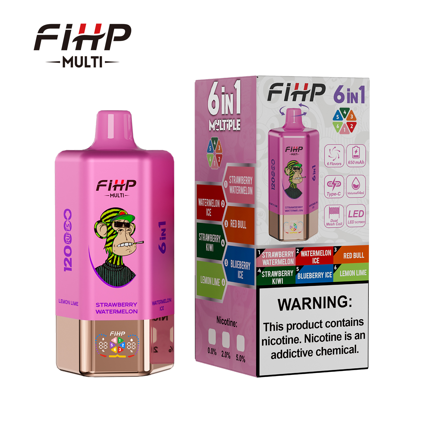 FIHP 120K 6-in-1 120000 Puffs 5% | Watermelon Ice&Red Bull&Strawberry Kiwi &Blueberry Ice&Lemon Lime&Strawberry Watermelon - Buysnuseveryday