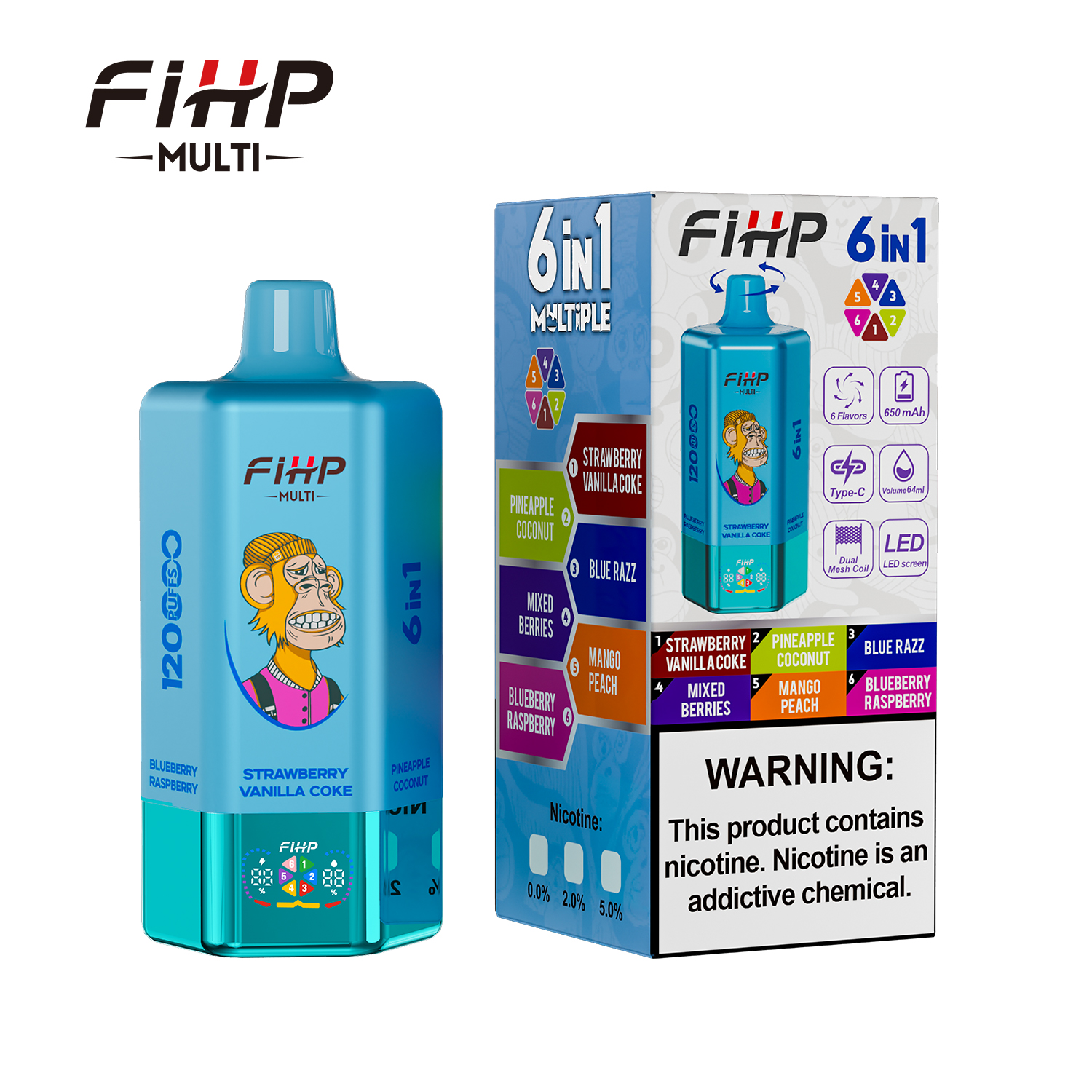 FIHP 120K 6-in-1 120000 Puffs 5% | Pineapple Coconut&Blue Razz&Mixed Berries &Mango Peach&Blueberry Raspberry&Strawberry Vanilla Coke - Buysnuseveryday