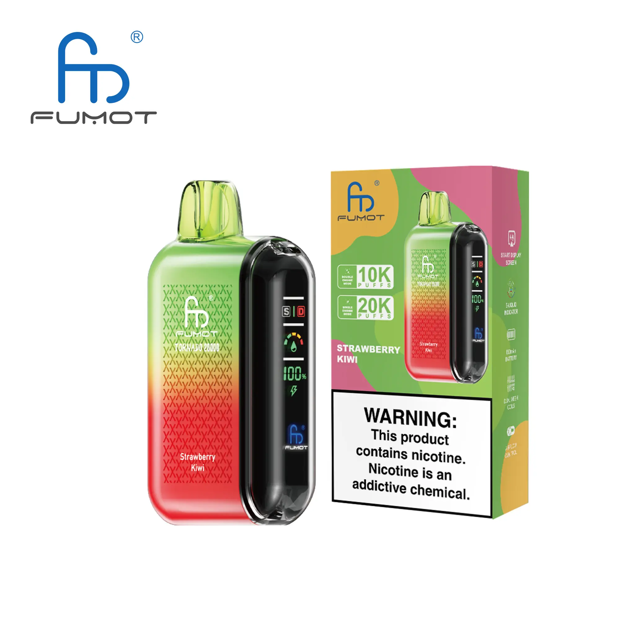 Fumot Tornado 20000 Puffs Vape ｜Strawberry Kiwi｜5% - Buysnuseveryday