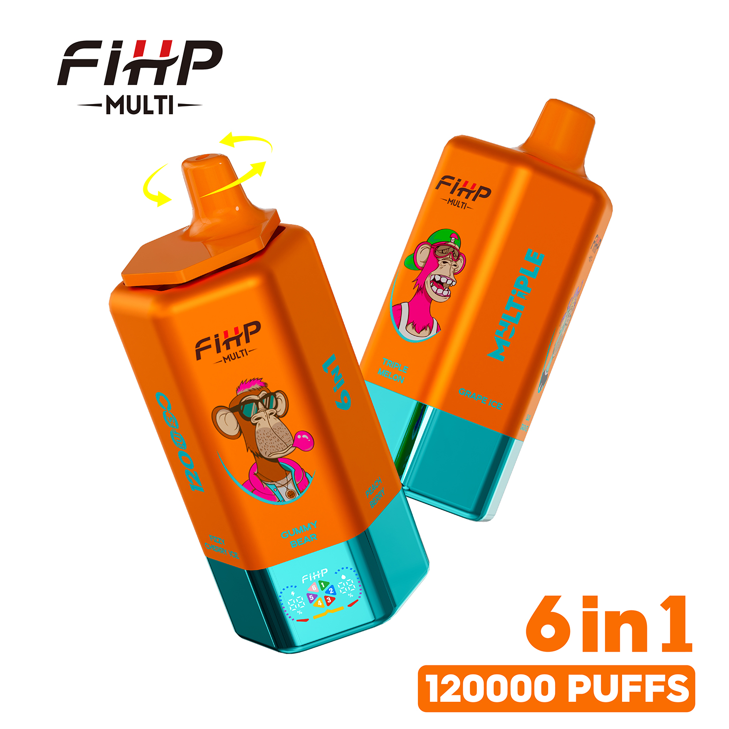 FIHP 120K 6-in-1 120000 Puffs 5% | Peach Berry&Triple Melon&Grape Ice &Black Dragon Ice&Fizzy Cherry Ice&Gummy Bear - Buysnuseveryday